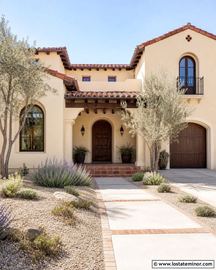 Navajo White House With Exposed Wood Beams - 30 Beige House Design With Porch Ceiling Ideas