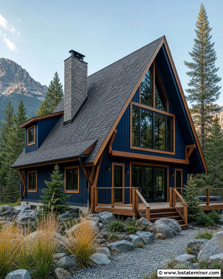 Navy Blue A Frame With Asphalt Shingles - 30 Navy Blue House Design With Shingles Ideas