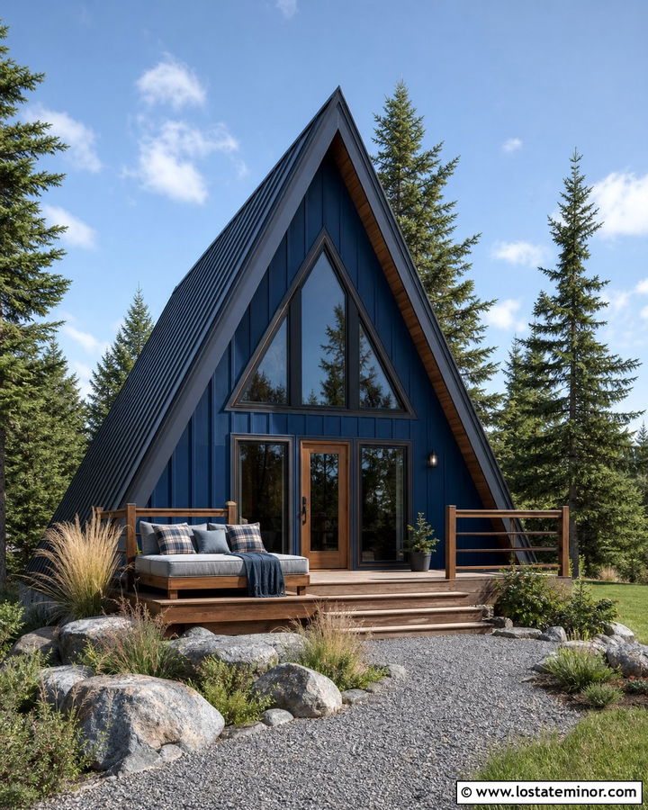 Navy Blue A Frame With Deck Daybed - 30 Navy Blue House Design With Daybed Ideas