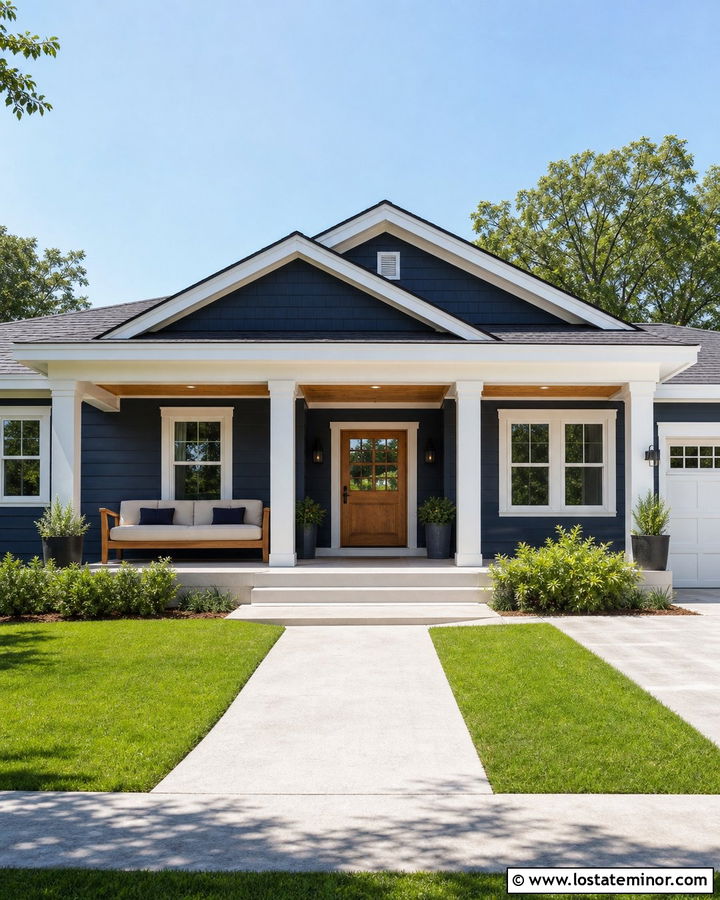 Navy Blue Accessible Porch With Raised Daybed - 30 Navy Blue House Design With Daybed Ideas