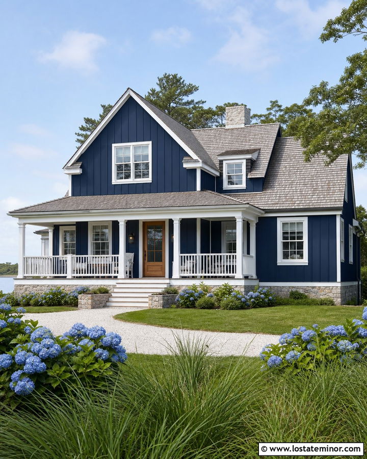 Navy Blue Board And Batten Coastal House - 30 Navy Blue House Design With Board and Batten Ideas