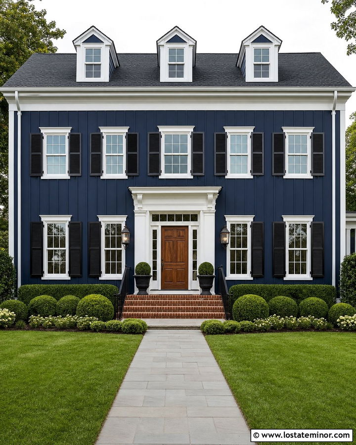 Navy Blue Board And Batten Colonial House - 30 Navy Blue House Design With Board and Batten Ideas