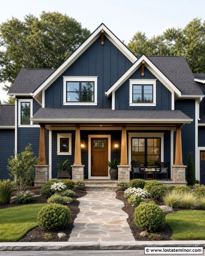Navy Blue Board And Batten Craftsman House - 30 Navy Blue House Design With Board and Batten Ideas
