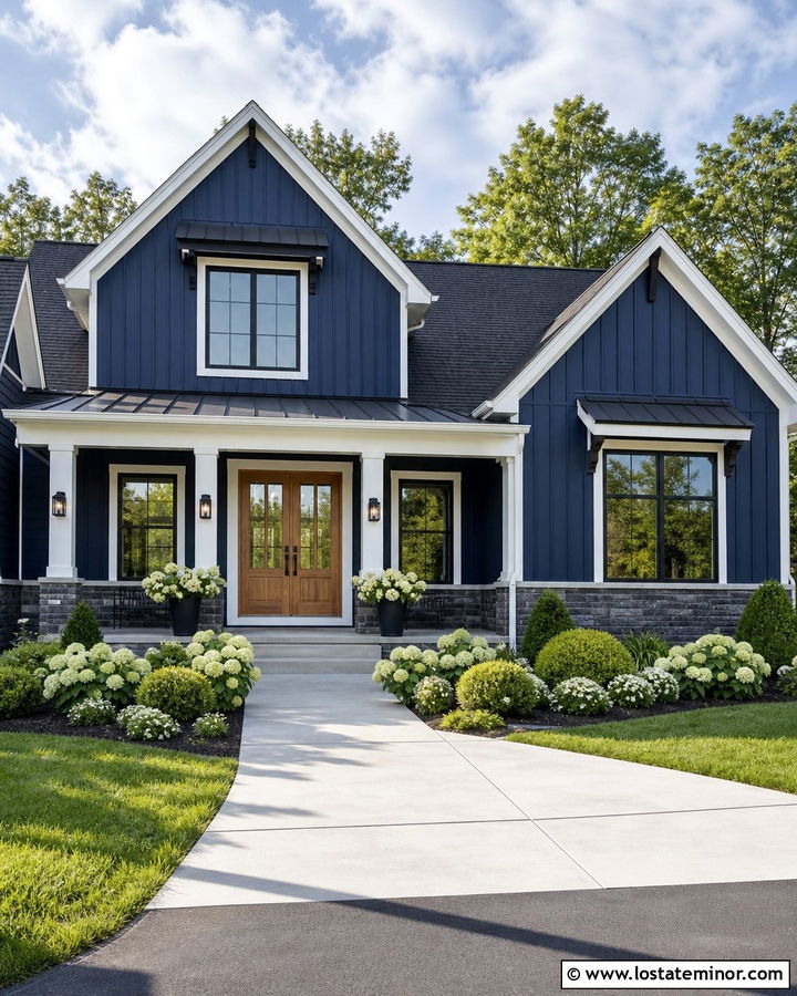 Navy Blue Board And Batten Gable House - 30 Navy Blue House Design With Gables Ideas