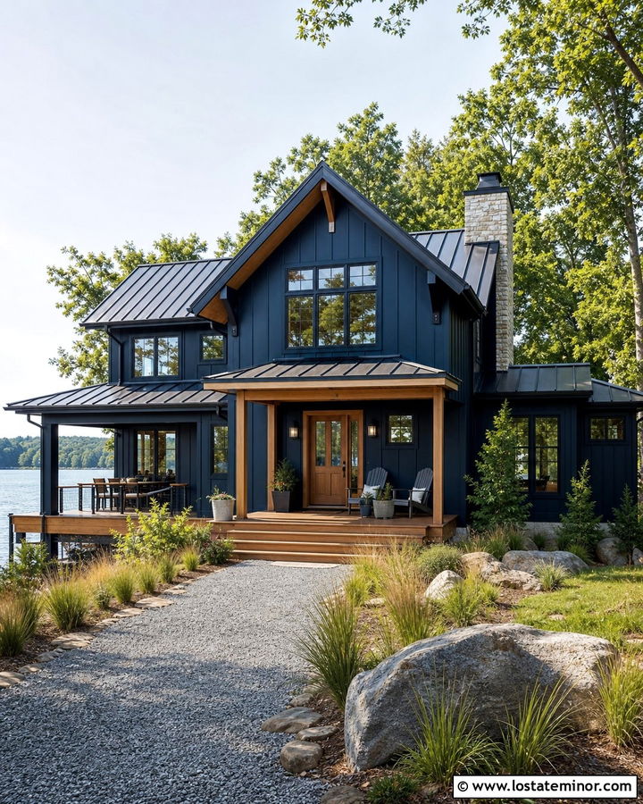 Navy Blue Board And Batten Lake House - 30 Navy Blue House Design With Board and Batten Ideas