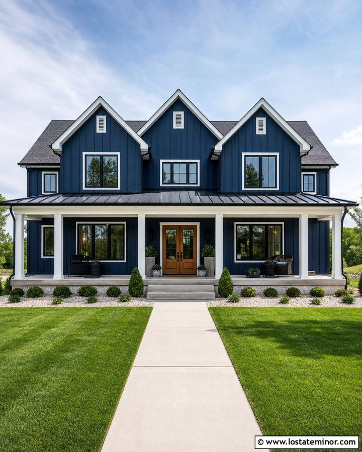 Navy Blue Board And Batten Modern Farmhouse - 30 Navy Blue House Design With Board and Batten Ideas