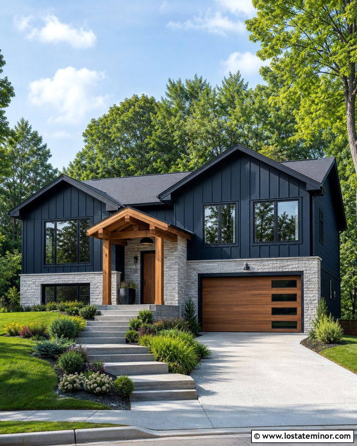 Navy Blue Board And Batten Split Level House - 30 Navy Blue House Design With Board and Batten Ideas