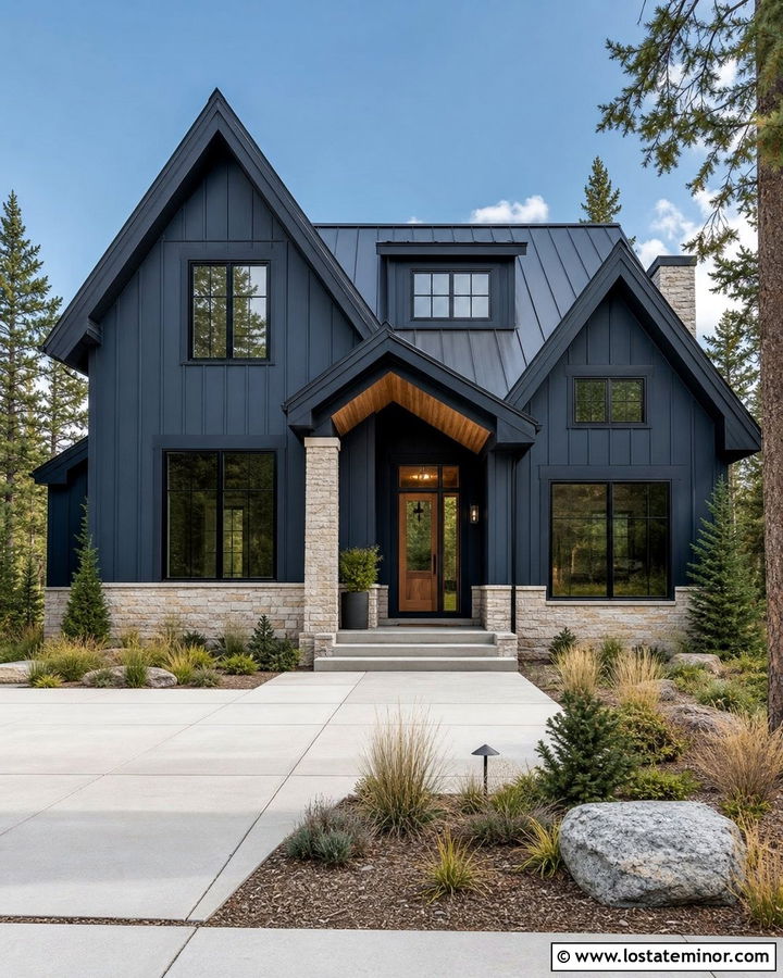 Navy Blue Board And Batten With Black Trim - 30 Navy Blue House Design With Board and Batten Ideas