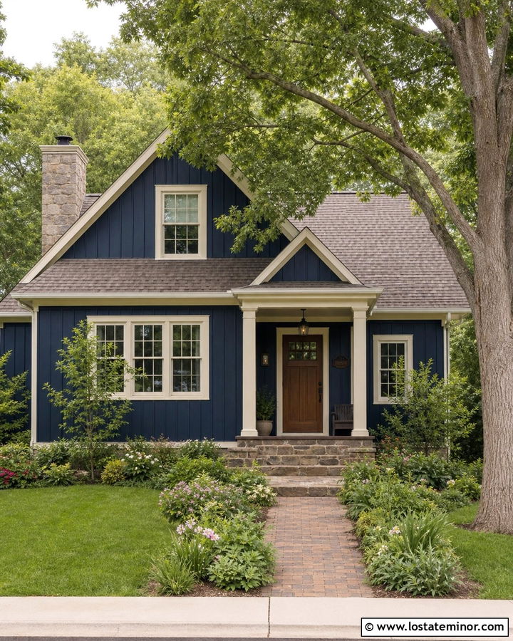 Navy Blue Board And Batten With Cream Trim - 30 Navy Blue House Design With Board and Batten Ideas