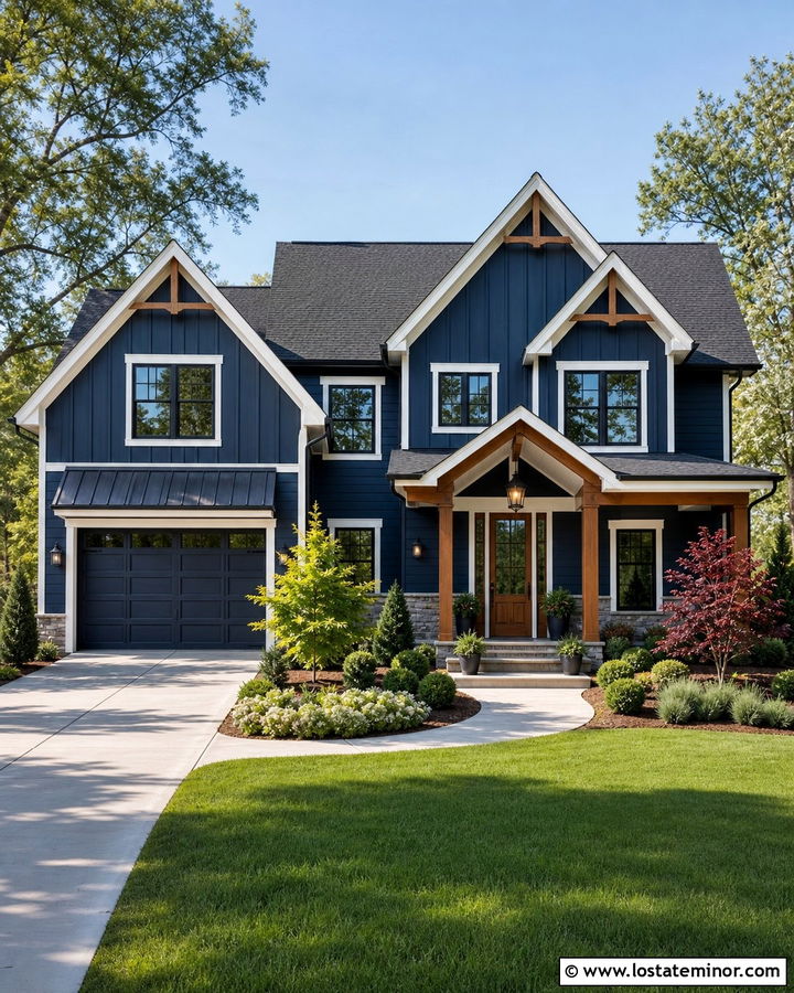 Navy Blue Board And Batten With Horizontal Siding - 30 Navy Blue House Design With Board and Batten Ideas