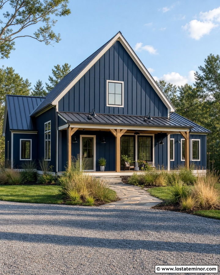 Navy Blue Board And Batten With Metal Roof - 30 Navy Blue House Design With Board and Batten Ideas