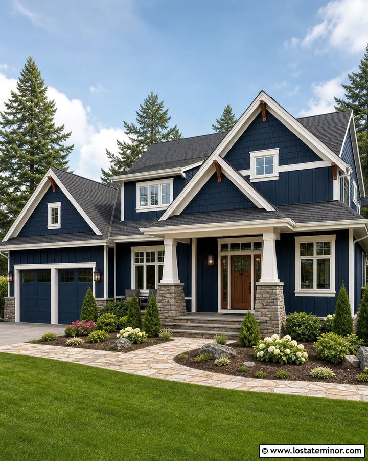 Navy Blue Board And Batten With Shake Gables - 30 Navy Blue House Design With Board and Batten Ideas