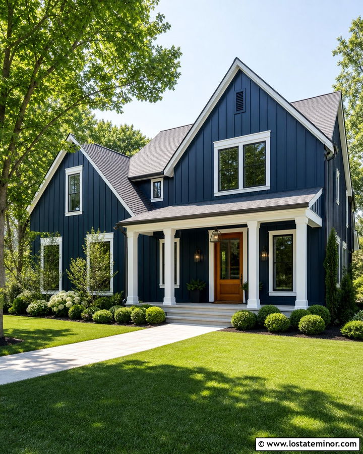 Navy Blue Board And Batten With White Trim - 30 Navy Blue House Design With Board and Batten Ideas