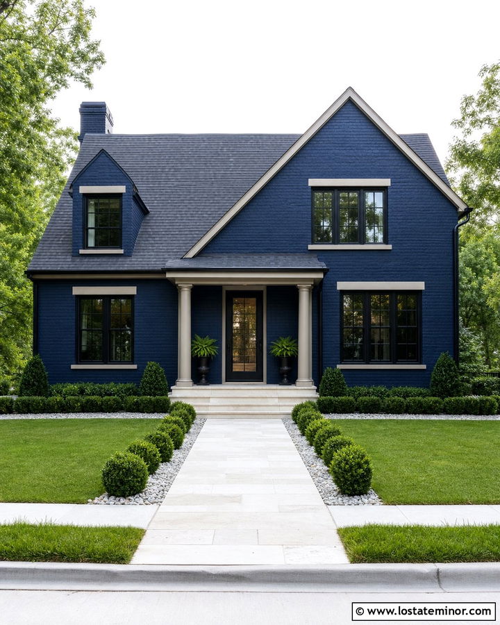 Navy Blue Brick House With Black Storm Door - 30 Navy Blue House Design With Storm Door Ideas