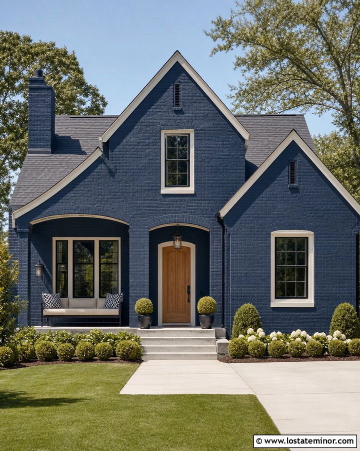 Navy Blue Brick House With Metal Daybed - 30 Navy Blue House Design With Daybed Ideas