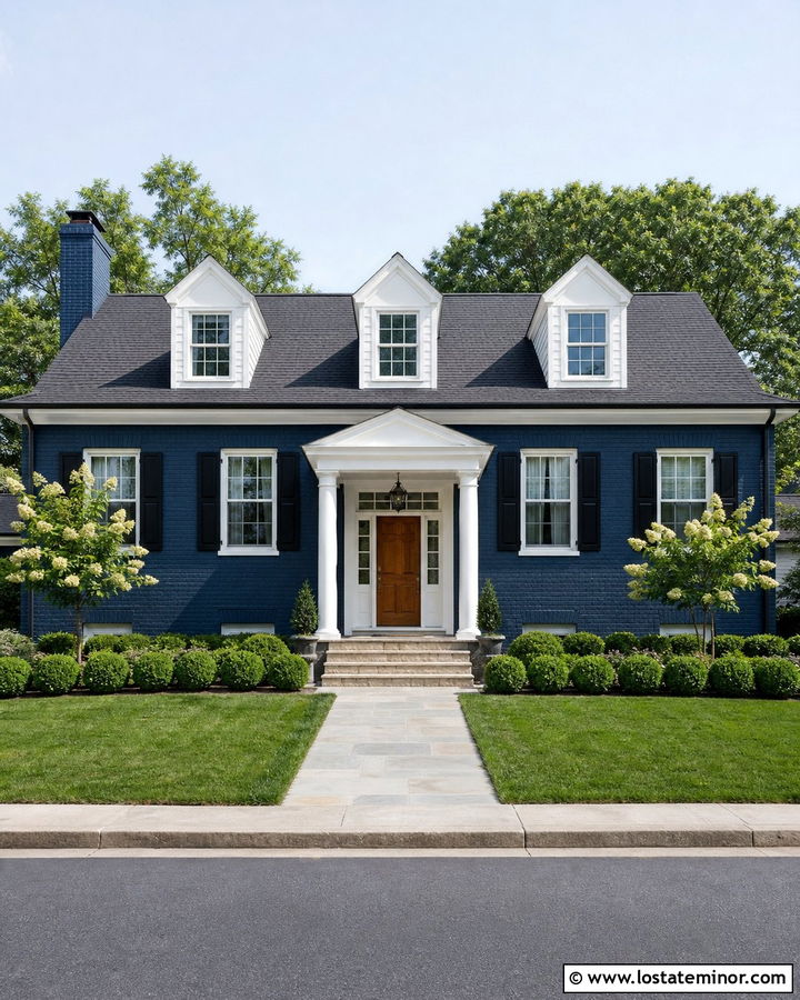 Navy Blue Brick House With White Dormers - 30 Navy Blue House Design With Dormers Ideas