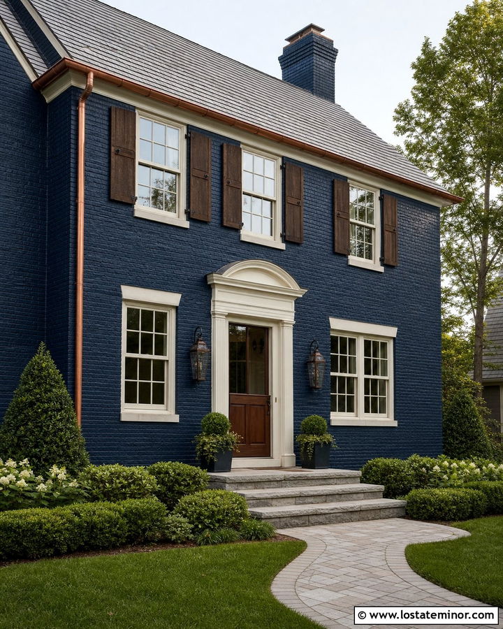 Navy Blue Brick House With Wood Dutch Door - 30 Navy Blue House Design With Dutch Door Ideas