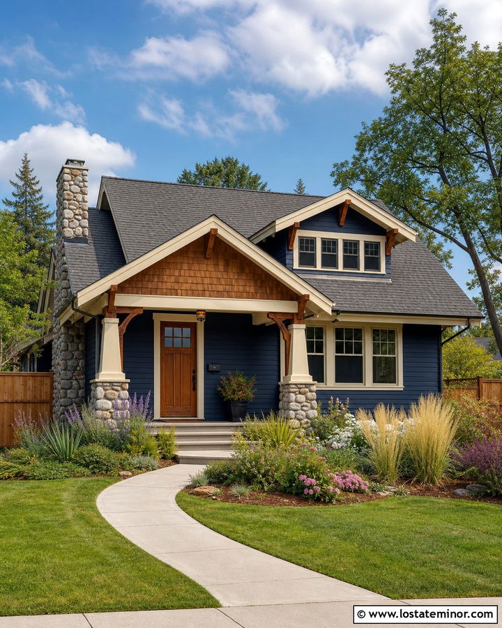 Navy Blue Bungalow With Cedar Shake Porch - 30 Navy Blue House Design With Cedar Shake Ideas