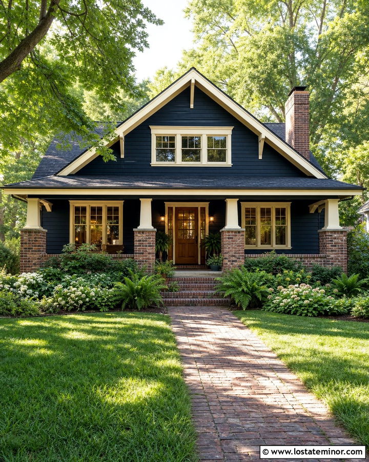 Navy Blue Bungalow With Reclaimed Brick - 30 Navy Blue House Design With Brick Accents Ideas