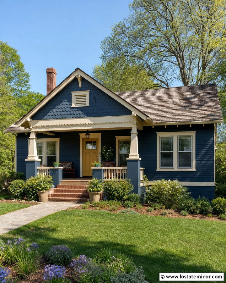 Navy Blue Bungalow With Scalloped Shingles - 30 Navy Blue House Design With Shingles Ideas