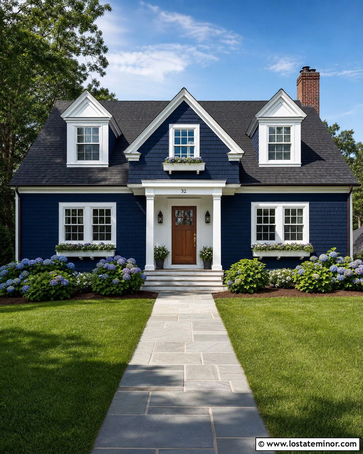 Navy Blue Cape Cod With Cedar Shake Siding - 30 Navy Blue House Design With Cedar Shake Ideas