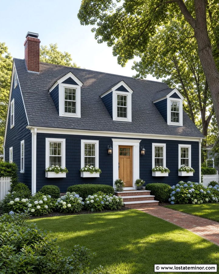 Navy Blue Cape Cod With Cedar Shingles - 30 Navy Blue House Design With Shingles Ideas