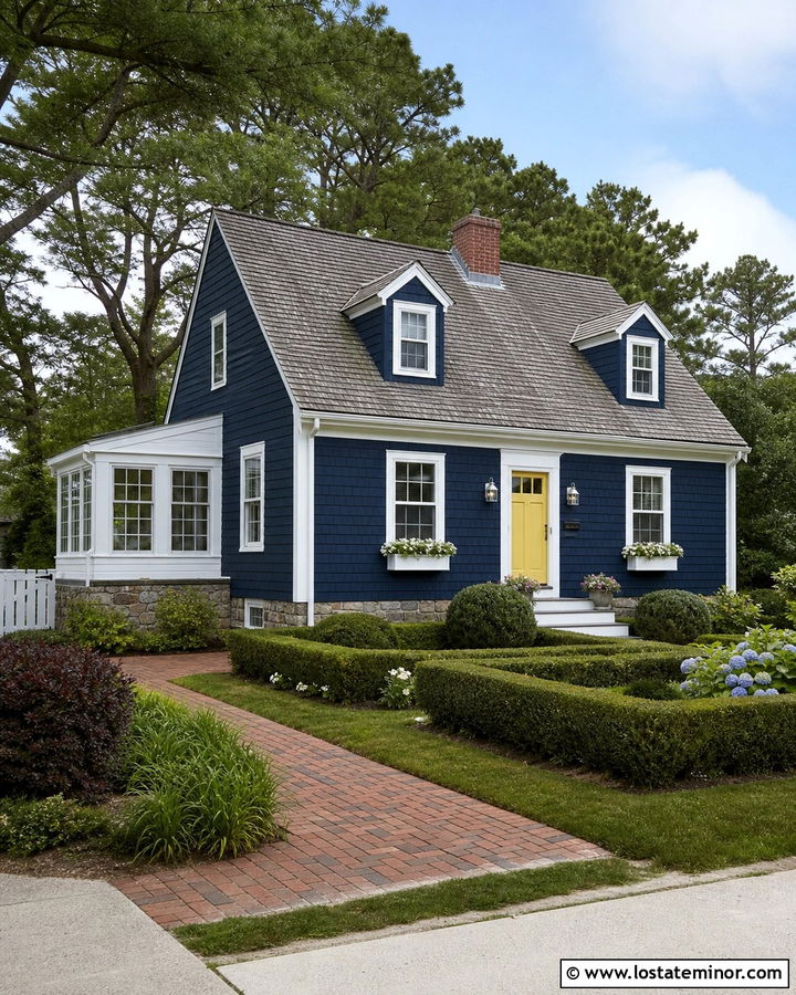Navy Blue Cape Cod With Small Sunroom - 30 Navy Blue House Design With Sunroom Ideas