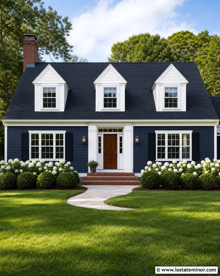Navy Blue Cape Cod With White Dormers - 30 Navy Blue House Design With Dormers Ideas