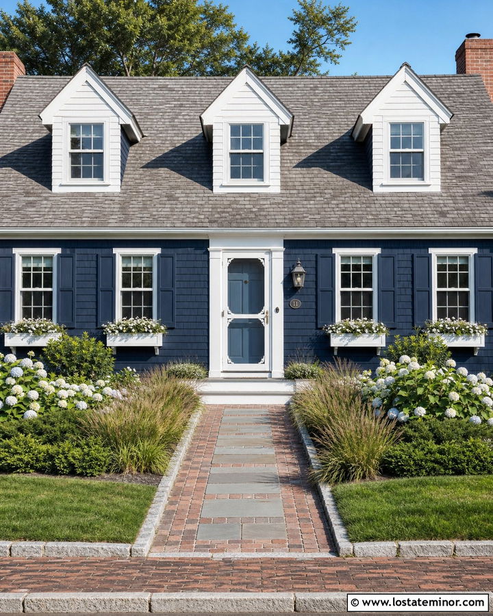 Navy Blue Cape Cod With White Screen Door - 30 Navy Blue House Design With Screen Door Ideas
