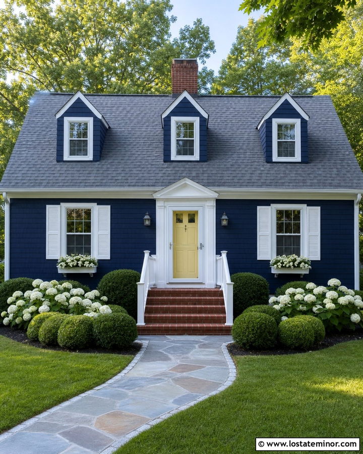 Navy Blue Cape Cod With White Storm Door - 30 Navy Blue House Design With Storm Door Ideas