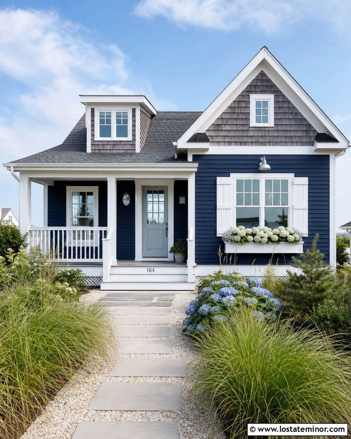 Navy Blue Coastal Cottage With Weathered Cedar Shakes - 30 Navy Blue House Design With Cedar Shake Ideas