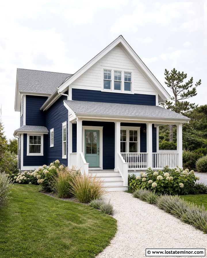 Navy Blue Coastal Cottage With White Shingles - 30 Navy Blue House Design With Shingles Ideas