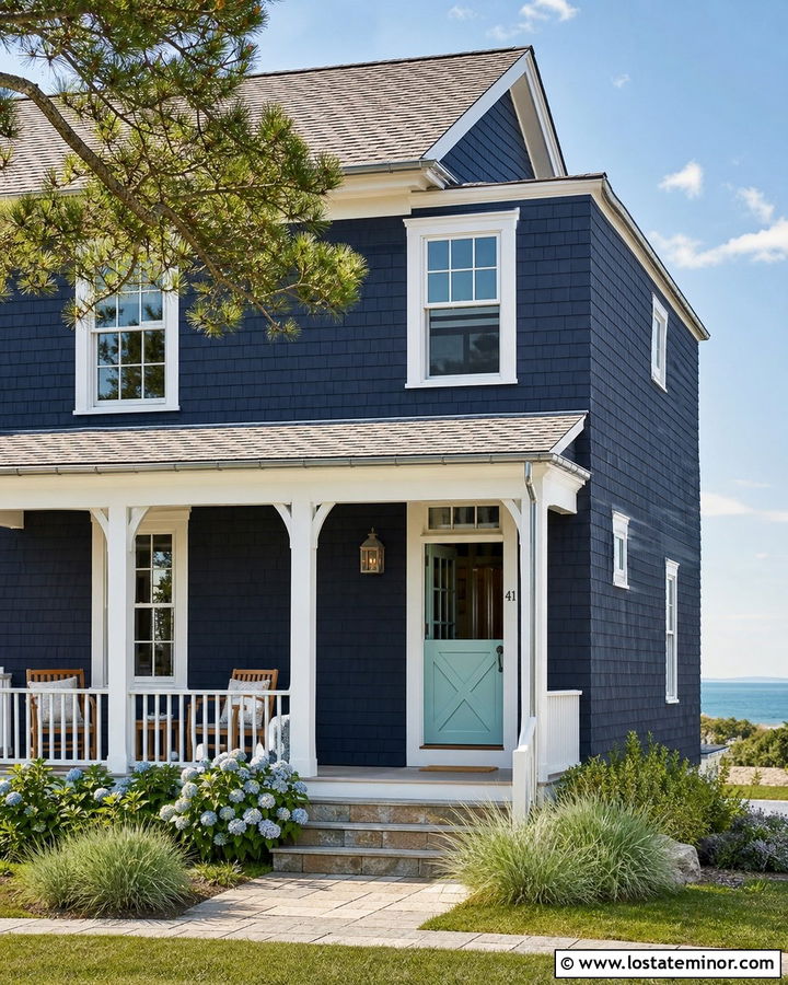 Navy Blue Coastal House With Aqua Dutch Door - 30 Navy Blue House Design With Dutch Door Ideas