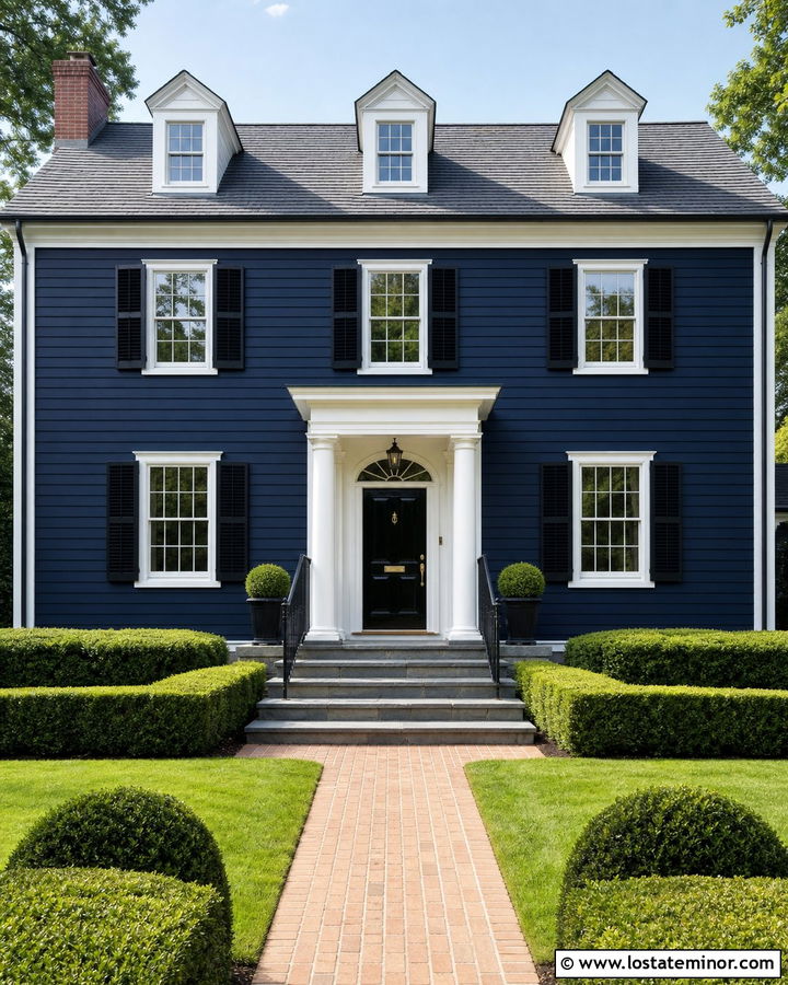 Navy Blue Colonial With Bluestone Steps - 30 Navy Blue House Design With Steps Ideas