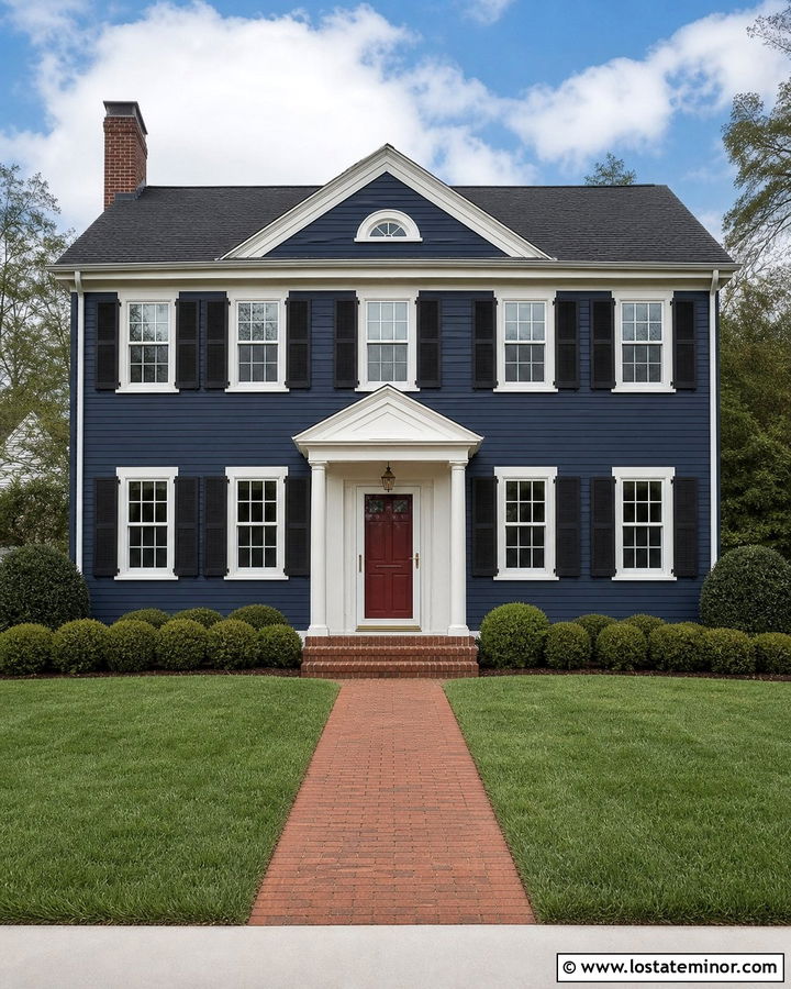 Navy Blue Colonial With White Storm Door - 30 Navy Blue House Design With Storm Door Ideas