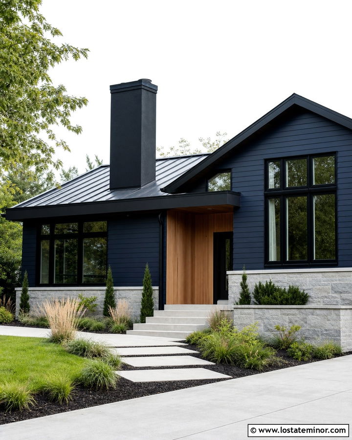 Navy Blue Contemporary House With Black Chimney - 30 Navy Blue House Design With Chimney Ideas