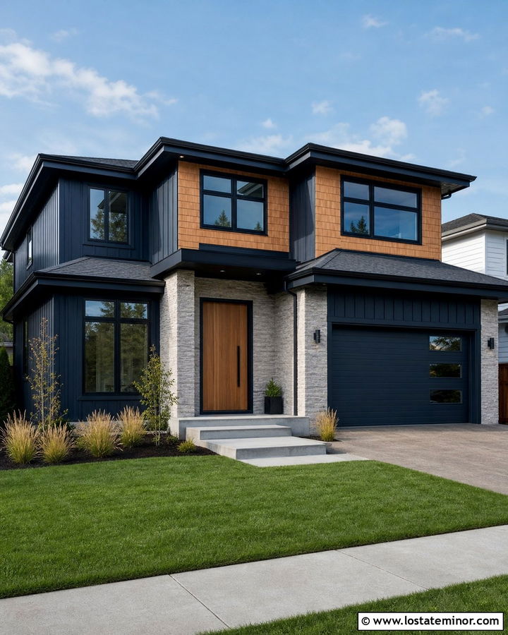 Navy Blue Contemporary House With Cedar Shake Panels - 30 Navy Blue House Design With Cedar Shake Ideas