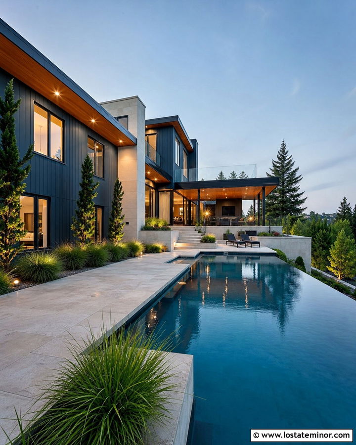 Navy Blue Contemporary House With Infinity Pool - 30 Navy Blue House Design With Swimming Pool Ideas