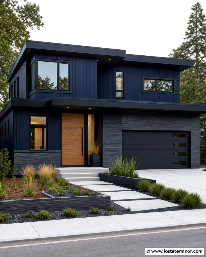 Navy Blue Contemporary House With Slate Wainscoting - 30 Navy Blue House Design With Wainscoting Ideas