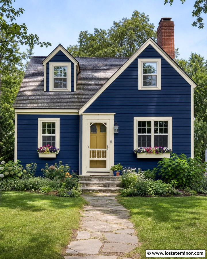 Navy Blue Cottage With Vintage Screen Door - 30 Navy Blue House Design With Screen Door Ideas