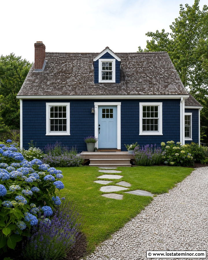 Navy Blue Cottage With Weathered Roof Shingles - 30 Navy Blue House Design With Shingles Ideas