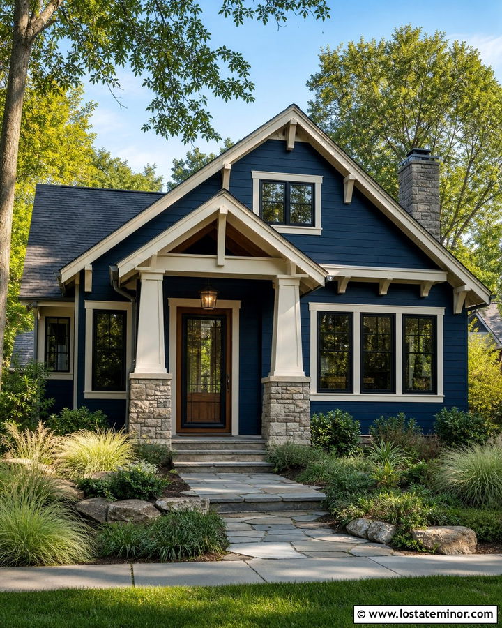 Navy Blue Craftsman With Black Storm Door - 30 Navy Blue House Design With Storm Door Ideas