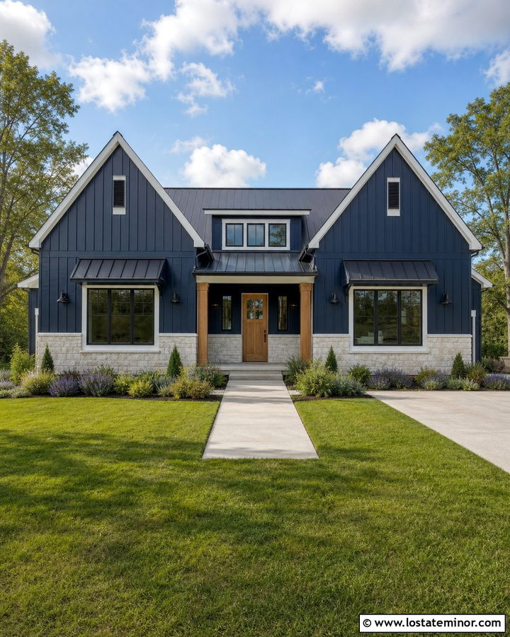 Navy Blue Double Gable Farmhouse - 30 Navy Blue House Design With Gables Ideas
