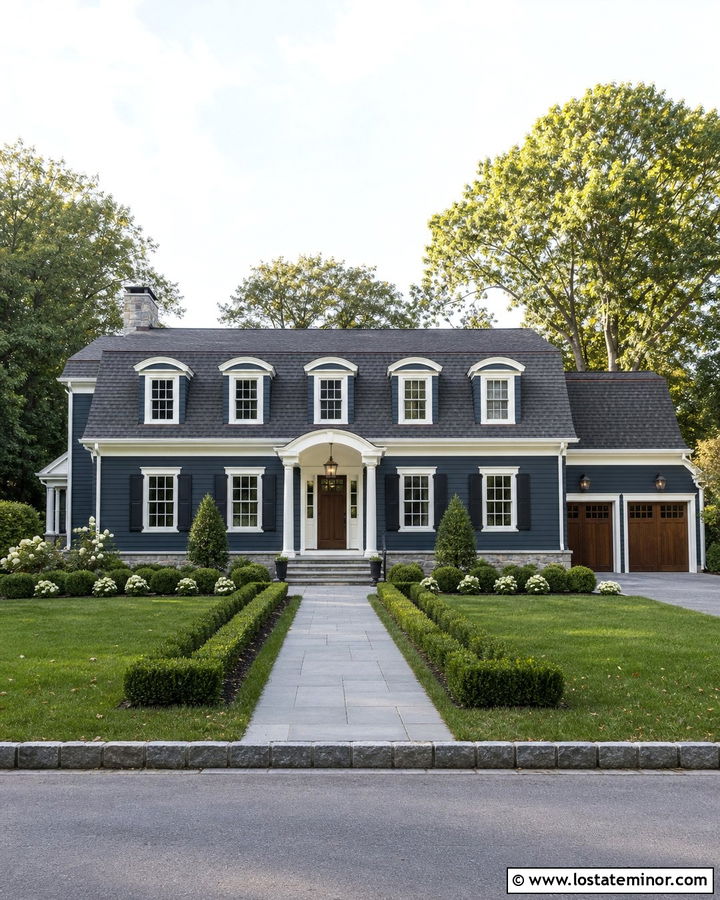 Navy Blue Dutch Colonial With Gambrel Dormers - 30 Navy Blue House Design With Dormers Ideas