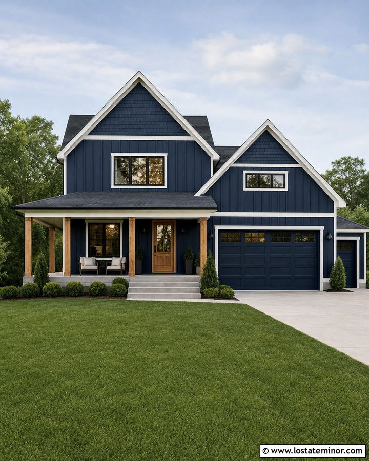 Navy Blue Farmhouse With Black Roof Shingles - 30 Navy Blue House Design With Shingles Ideas