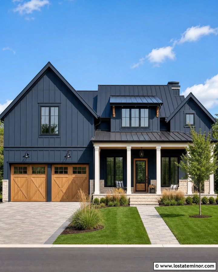 Navy Blue Farmhouse With Black Screen Door - 30 Navy Blue House Design With Screen Door Ideas