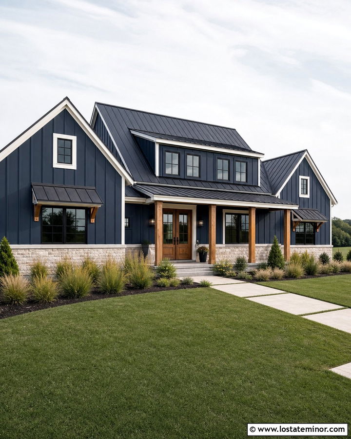 Navy Blue Farmhouse With Shed Dormer - 30 Navy Blue House Design With Dormers Ideas