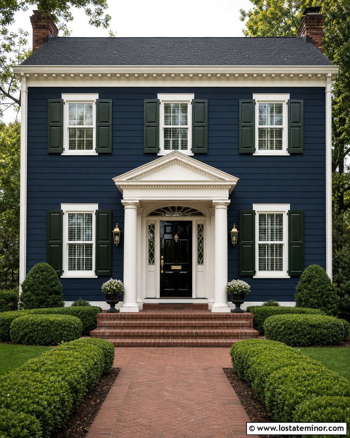 Navy Blue Georgian House With Green Shutters - 30 Navy Blue House Design With Shutters Ideas