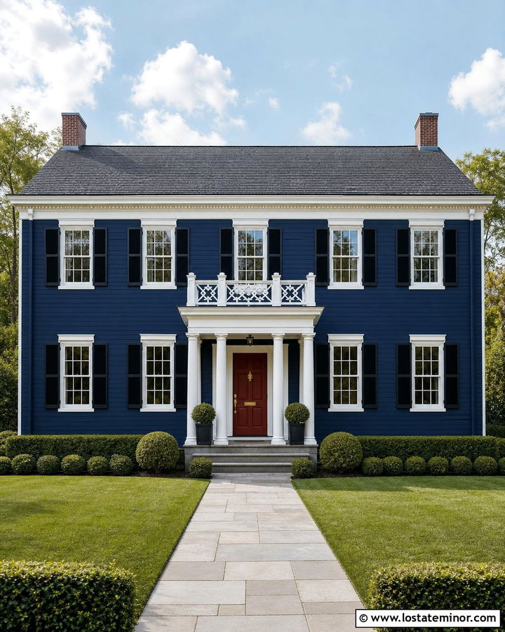 Navy Blue Georgian With Columned Portico - 30 Navy Blue House Design With Portico Ideas