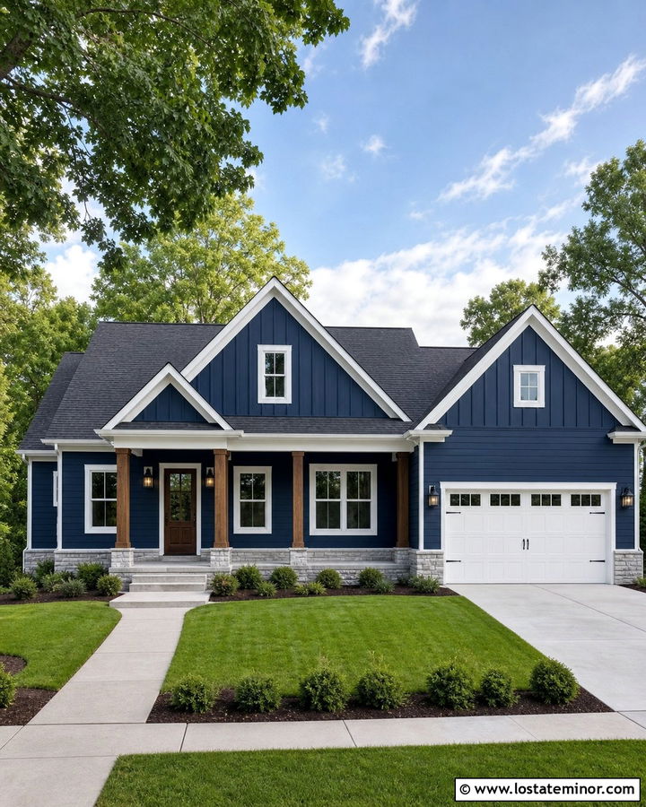 Navy Blue Horizontal And Vertical Siding - 30 Navy Blue House Design With Siding Ideas